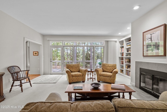 8 Driving Range Rd, Pinehurst, NC 28374 - living area featuring built in features, recessed lighting, a fireplace, and baseboards