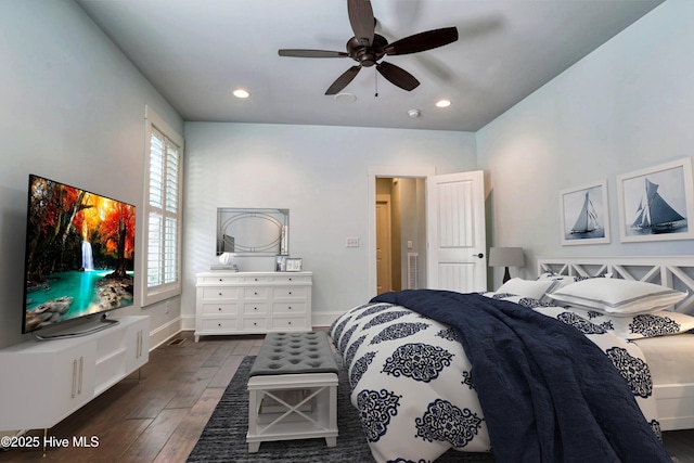 6445 Figure Eight Dr SW, Ocean Isle Beach, NC 28469 - bedroom with wood-type flooring, recessed lighting, multiple windows, ceiling fan, and baseboards