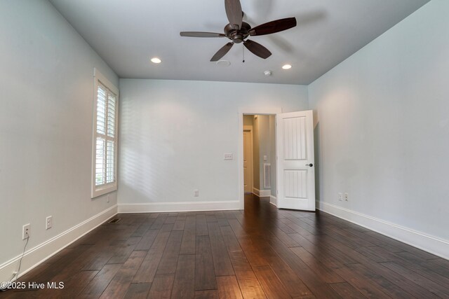 6445 Figure Eight Dr SW, Ocean Isle Beach, NC 28469 - empty room featuring a ceiling fan, dark wood-style flooring, baseboards, recessed lighting, and a smoke detector