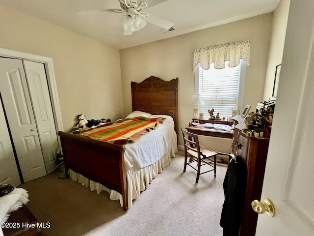 7473 Balmore Dr SW, Sunset Beach, NC 28468 - bedroom featuring a closet, carpet floors, and a ceiling fan