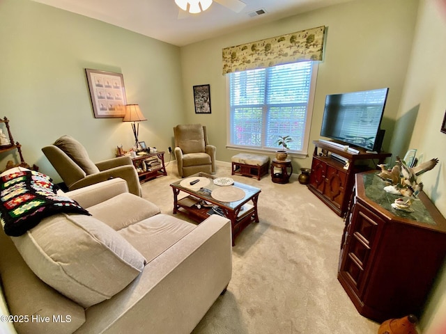 7473 Balmore Dr SW, Sunset Beach, NC 28468 - carpeted living room featuring ceiling fan