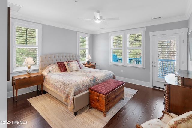 2537 St James Dr SE Apt 1003, Southport, NC 28461 - bedroom with wood finished floors, access to exterior, crown molding, and visible vents