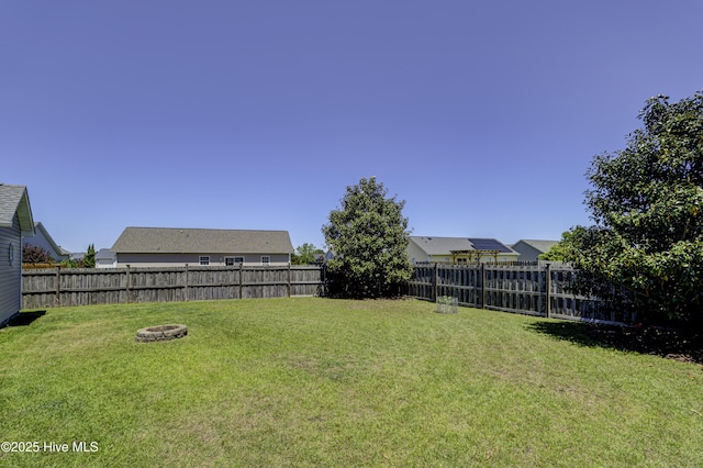 view of yard featuring a fenced backyard and an outdoor fire pit