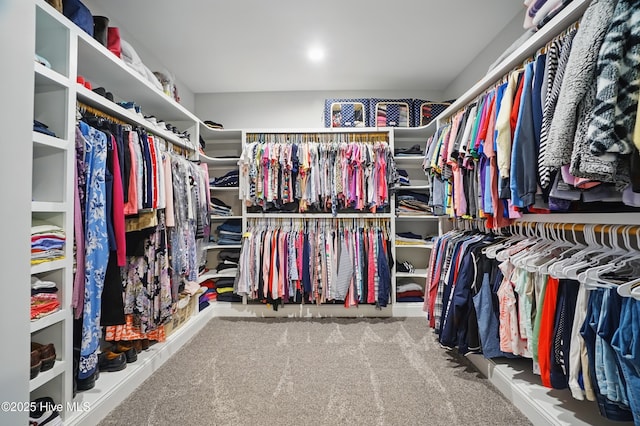 walk in closet with carpet