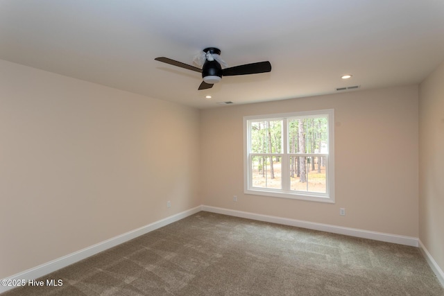 117 Banbridge Dr, West End, NC 27376 - carpeted empty room featuring a ceiling fan, recessed lighting, baseboards, and visible vents