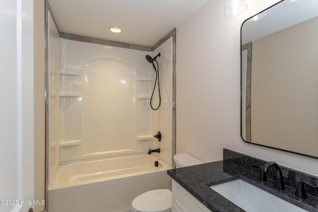 117 Banbridge Dr, West End, NC 27376 - bathroom featuring vanity, toilet, tub / shower combination, and recessed lighting