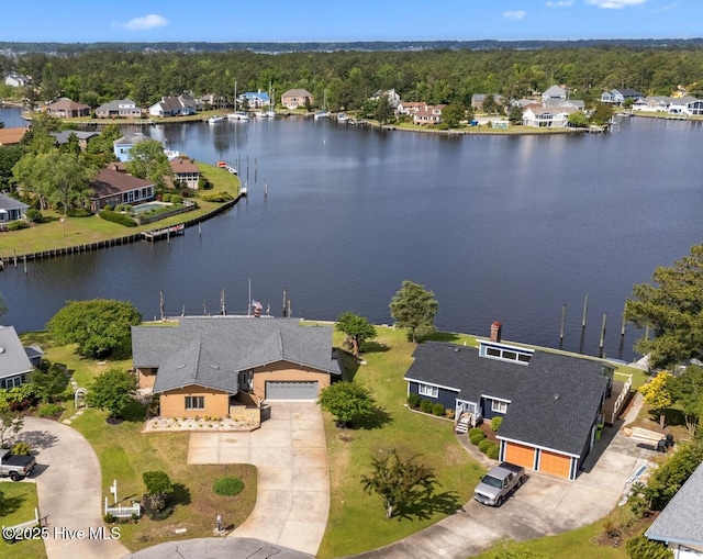 bird's eye view with a water view and a residential view