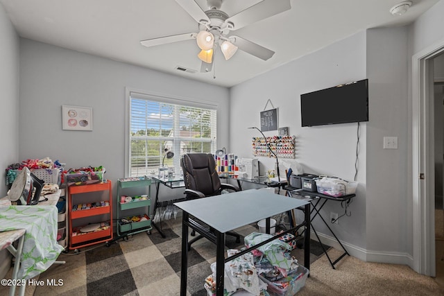 202 Two Oaks Ct, Newport, NC 28570 - home office with ceiling fan, baseboards, and visible vents