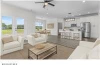 living room with ceiling fan
