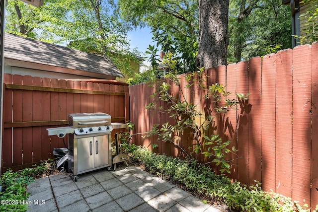 view of patio / terrace with a fenced backyard and grilling area
