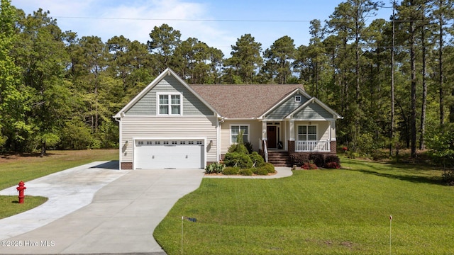 2312 Caracara Dr, New Bern, NC 28560 - craftsman-style home featuring driveway, covered porch, a garage, and a front lawn