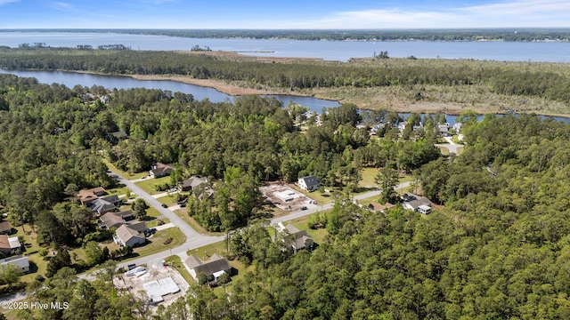 2312 Caracara Dr, New Bern, NC 28560 - aerial overview of property's location with a forest, a large body of water, and nearby suburban area