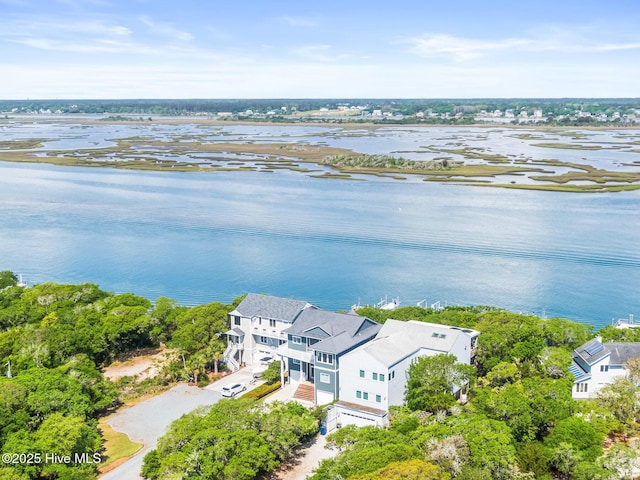 aerial view featuring a water view
