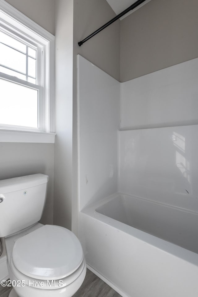 bathroom with wood finished floors and toilet