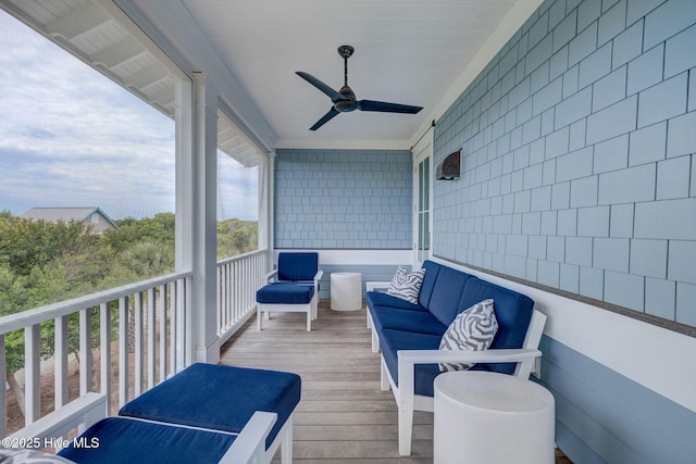 801 Federal Rd, Bald Head Island, NC 28461 - wooden terrace with ceiling fan and outdoor lounge area