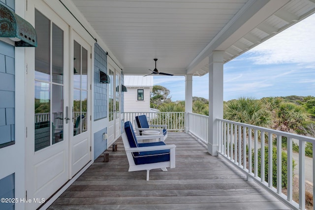 801 Federal Rd, Bald Head Island, NC 28461 - wooden terrace with a ceiling fan