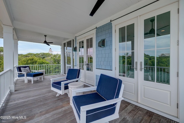 801 Federal Rd, Bald Head Island, NC 28461 - wooden deck featuring french doors and a ceiling fan