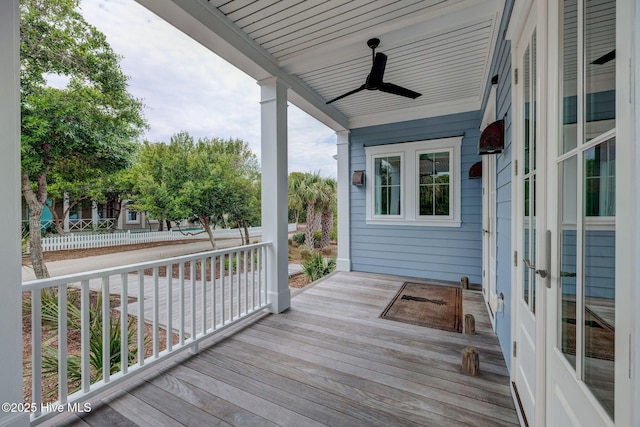 801 Federal Rd, Bald Head Island, NC 28461 - porch with french doors and ceiling fan