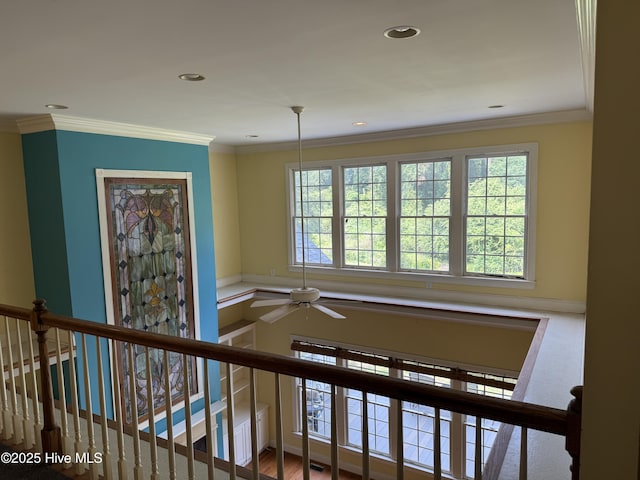 2602 Linden Ln NW, Wilson, NC 27896 - hall with recessed lighting, an upstairs landing, and ornamental molding