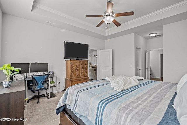 506 Esthwaite Dr SE, Leland, NC 28451 - bedroom featuring a desk, carpet, crown molding, and a raised ceiling