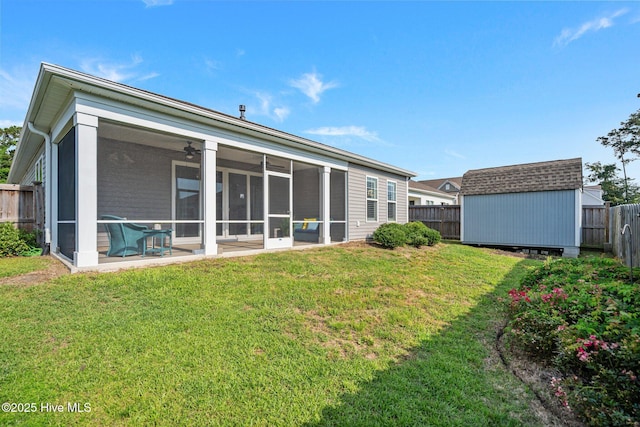 506 Esthwaite Dr SE, Leland, NC 28451 - back of property featuring a sunroom and ceiling fan