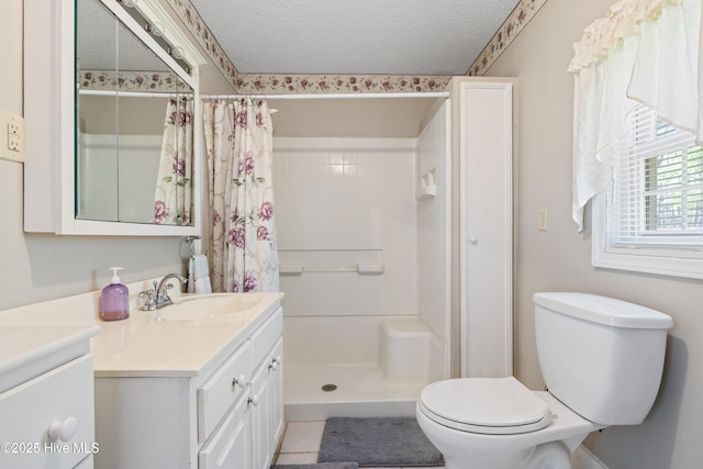 1714 Darian Dr, Elizabeth City, NC 27909 - full bathroom featuring curtained shower, a textured ceiling, toilet, and vanity