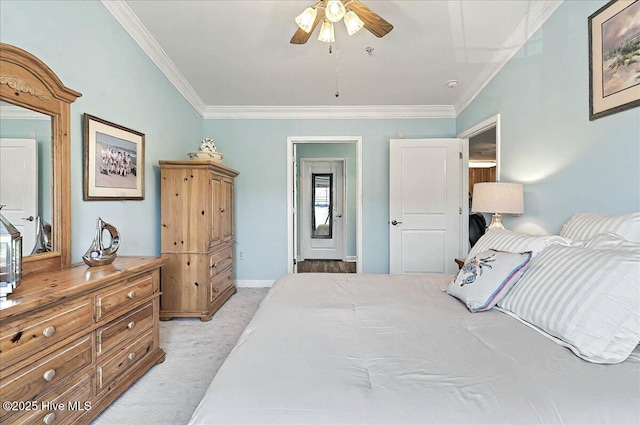 260 S Crow Creek Dr NW Lot 18, Calabash, NC 28467 - bedroom with baseboards, ornamental molding, a ceiling fan, and light carpet