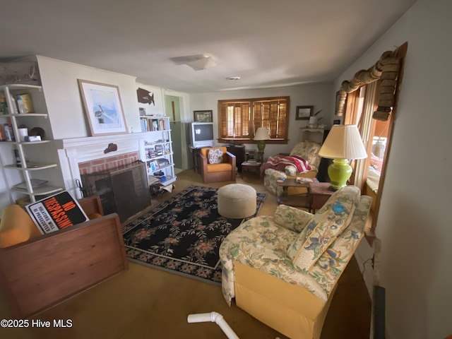 living area with a fireplace