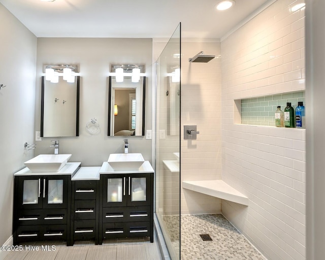 2111 Gibson Ave, Wilmington, NC 28403 - bathroom with vanity, recessed lighting, and a walk in shower