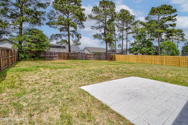view of yard featuring a fenced backyard and a patio