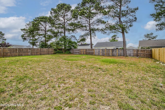 view of yard with a fenced backyard