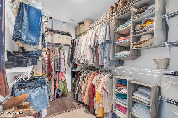 walk in closet featuring wood finished floors