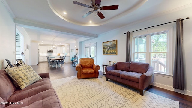 2417 Turtle Bay Dr, New Bern, NC 28562 - living area featuring crown molding, a ceiling fan, wood finished floors, and a wealth of natural light