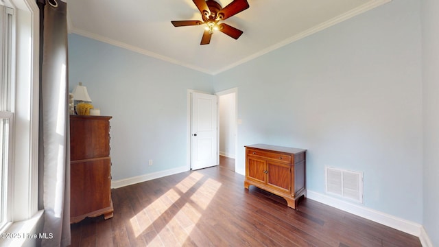 2417 Turtle Bay Dr, New Bern, NC 28562 - bedroom featuring crown molding, dark wood-style flooring, baseboards, and visible vents
