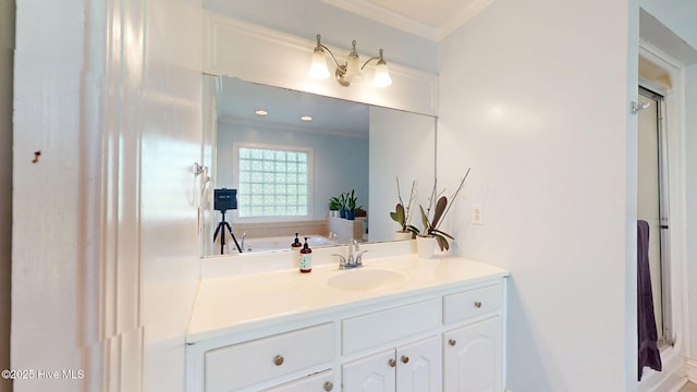 2417 Turtle Bay Dr, New Bern, NC 28562 - bathroom featuring vanity and ornamental molding