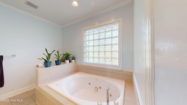 2417 Turtle Bay Dr, New Bern, NC 28562 - full bathroom with a jetted tub, a wealth of natural light, ornamental molding, and visible vents