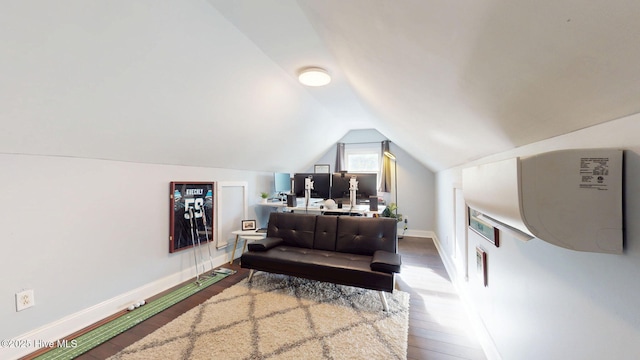 2417 Turtle Bay Dr, New Bern, NC 28562 - sitting room with baseboards, wood finished floors, and lofted ceiling