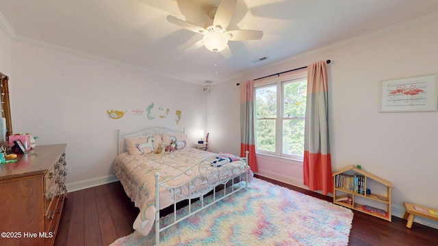 2417 Turtle Bay Dr, New Bern, NC 28562 - bedroom featuring crown molding, baseboards, visible vents, and wood finished floors