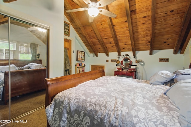 167 Puddin Ridge Rd, Moyock, NC 27958 - bedroom featuring wooden ceiling, carpet floors, a ceiling fan, and a closet