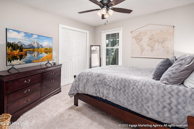 869 Driftwood Dr, Greenville, NC 27858 - bedroom featuring light colored carpet, a closet, and ceiling fan