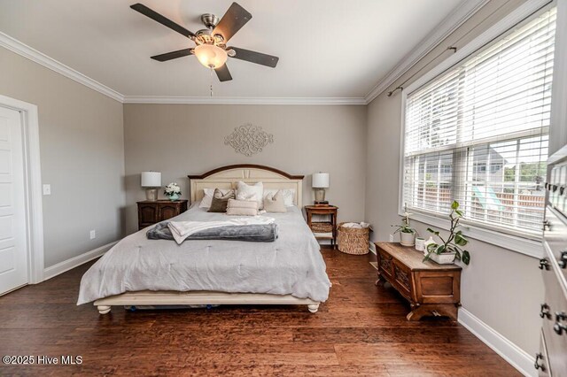 22 Calhoun Ln, Pinehurst, NC 28374 - bedroom with crown molding, wood finished floors, baseboards, and ceiling fan