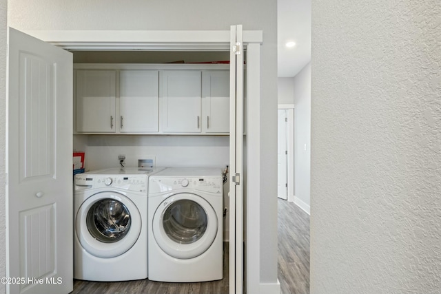 144 Pelican Pointe Dr, Elizabeth City, NC 27909 - clothes washing area with wood finished floors, a textured wall, and independent washer and dryer
