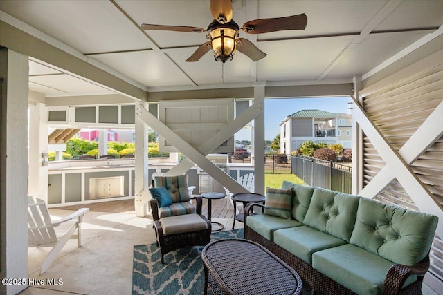 1 Gatha Ln, Ocean Isle Beach, NC 28469 - sunroom / solarium with ceiling fan and an outdoor living space