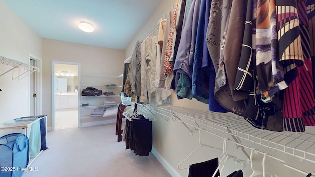 walk in closet with carpet floors