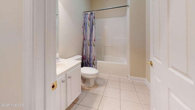 bathroom with tile patterned floors, vanity, toilet, and shower / bath combination with curtain