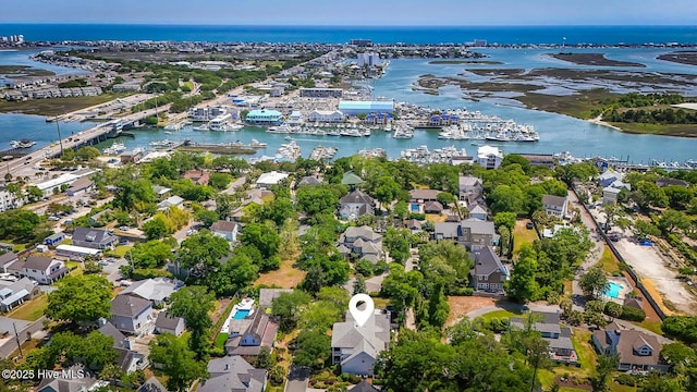 bird's eye view featuring a water view