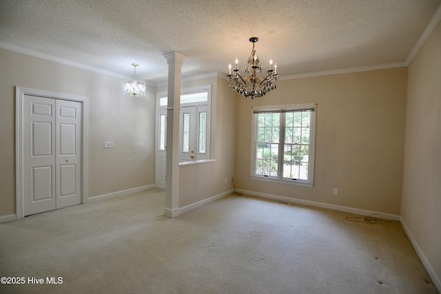 21 Birdie Dr, Whispering Pines, NC 28327 - interior space featuring a textured ceiling, a chandelier, and light carpet