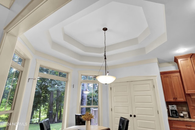 dining room featuring a raised ceiling