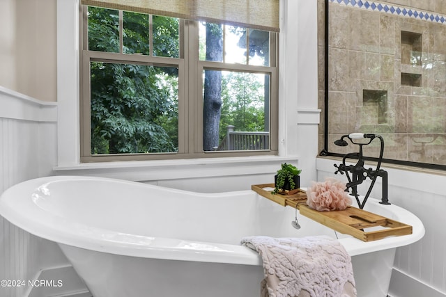 full bath with a freestanding bath