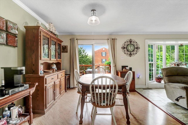 105 Harbor Dr, Washington, NC 27889 - dining room with a textured ceiling, crown molding, light wood-style flooring, and baseboards